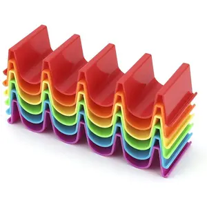 Taco Holder Stand Set of 6, Colorful Taco Holder Plate, Wave Shape Taco Tray, Taco Shell Holder Stand for Party, Hold 4 Tacos Each, Very Hard and Sturdy, Dishwasher Top Rack Safe
