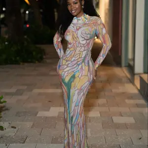 streetwear WHITE MAJESTY- Women's  Ruched Sheer Mesh Dress, 2025 Elegant Long Sleeve Long Mesh Dress for Party Banquet, Ladies Summer Clothes, Fall, Casual Womenswear winter fashion