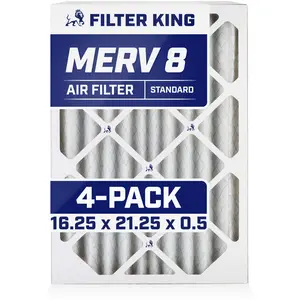 Filter King 16.25x21.25x0.5 Air Filter | 4-PACK | MERV 8 HVAC Pleated A/C Furnace Filters | MADE IN USA | Actual Size: 16.25 x 21.25 x 0.5"