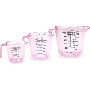 Plastic Measuring Cup Set 3 Pieces, Pink 150ml 300ml 600ml Kitchen Measuring Cups with Handle, Triangle Pour Spout and Multiple Scale Marks for Cooking, Baking, Seasoning and Liquid Measuring