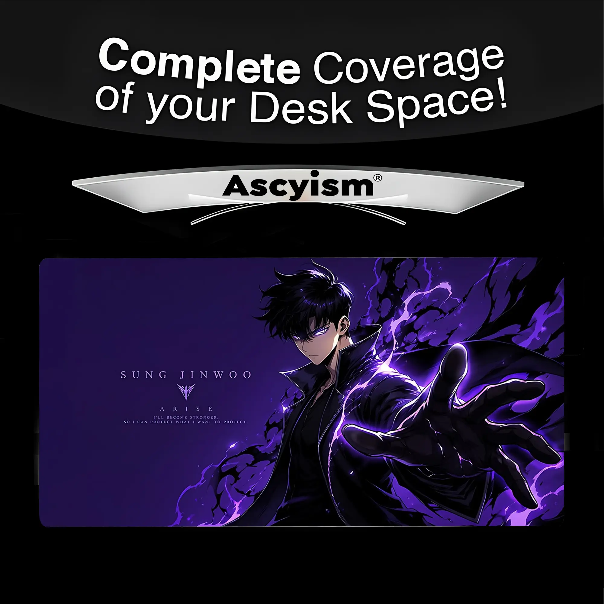 Sung Jinwoo Solo Leveling Anime Gaming Mouse Pad, Shadow Monarch Purple Manga Extended Desk Mat, Large Keyboard Pad, Waterproof Non-Slip Rubber Base Mousepad for PC Gamer Setup, Gaming Room Accessories, Desktop Decor, 40x20 Inch