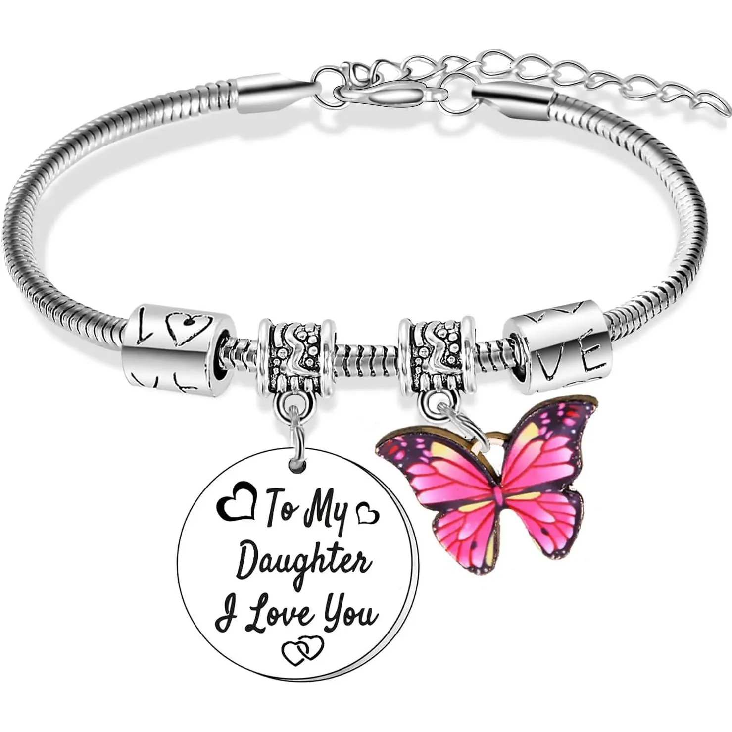 To My Daughter Bracelet -  Butterfly Charm, Graduation , I Love You Gifts for Daughter,  Color,  for Mom and Dad