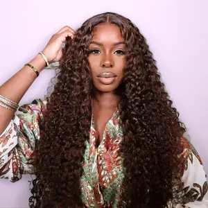 Tahikie Chocolate Color 13x6 HD Lace Front Wig Curly Real  Hair Wigs P4/27 Colored  Deep Wave Frontal Wigs For Black Women