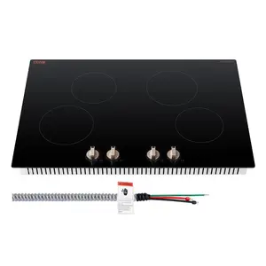 【Summervibes】VEVOR Induction Cooktop,  6600W Electric Countertop Burner, 4 Burner Knob Control Stove, Built-in Induction Cooktop with 12 Temperature Settings, Glass Surface, Auto Shut-Off