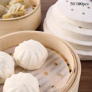 50/100pcs 7.6cm/2.99in And 12.7cm/5in Food grade steamer pad paper Circular steamer paper silicone oil paper steamed bun paper baking paper