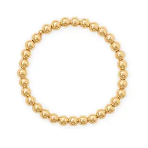 7" 6mm 14/20 Gold Filled Bead Stretch Bracelet Elegant Simple Design Unisex Jewelry