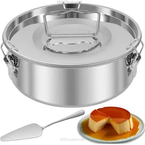 Stainless Steel Flan Pan 1.5QT Capacity Flan Mold with Lid and Spatula, Round Flan Containers for 6-8QT, Flan Cake Baking Pans, Molde Para FlanCCCloutCart22XXAllDayGoods7