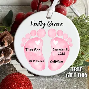 Newborn Birth Stats Ornament, Personalized Ornament, Custom Ornament, Gift Idea, 2025, Baby Gifts, New Mom, Newborn Footprints, Keepsake, Christmas