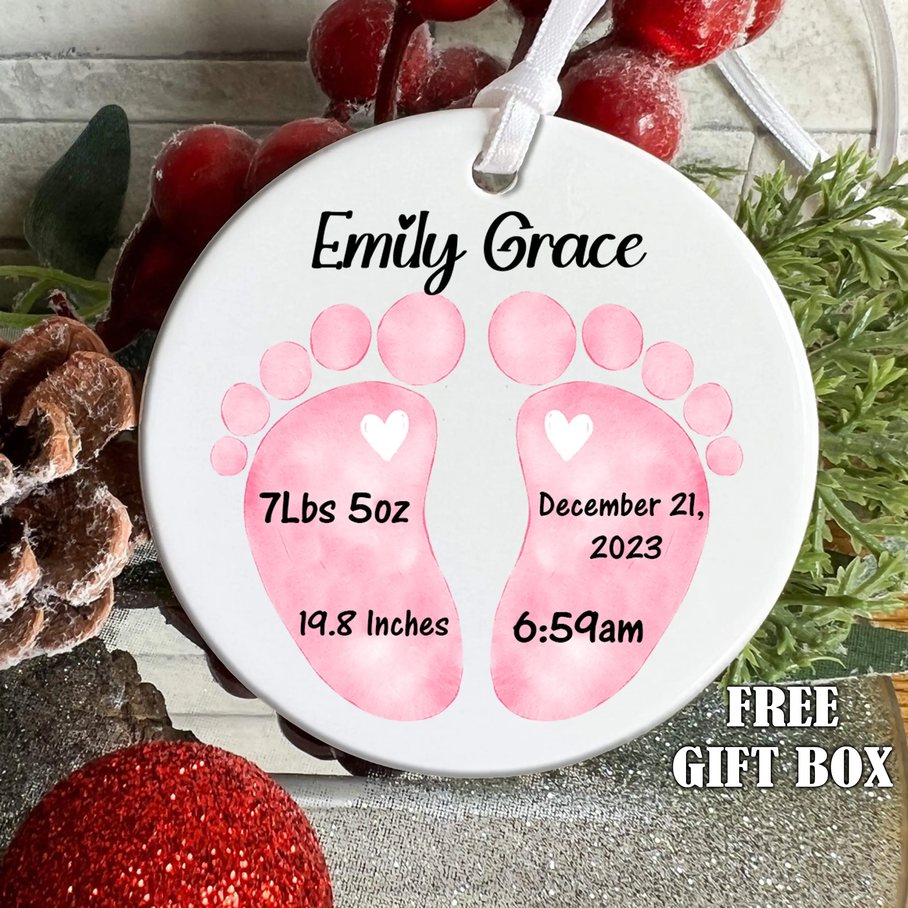 Newborn Birth Stats Ornament, Personalized Ornament, Custom Ornament, Gift Idea, 2025, Baby Gifts, New Mom, Newborn Footprints, Keepsake, Christmas