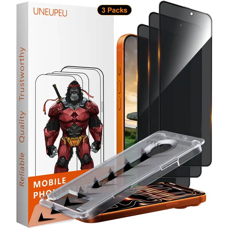 UNEUPEU 3-Pack Screen Protector for iPhone, Samsung Smartphones, Cellphone Handheld Devices - Crystal Clear, HD+Clearness, Fingerprint Proof, Privacy Protection, Bubble-Minimized, Dust-Block Mesh