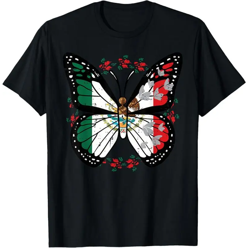 Women's 100% Cotton Funny Graphic Printed Tee - Mexican Independence Day Butterfly Art Graphic Tee, Fashion T Shirts for Girls