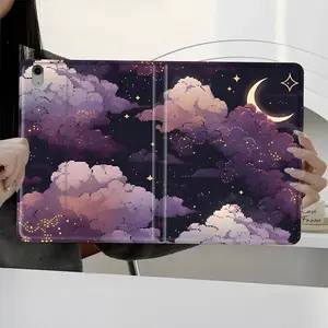 Pixel Art Starry Night iPad Case Kawaii Clouds & Moon Design Protective Cover iPad Book-Style Case for iPad Pro 2022 2021 2020 2019, Full Protection and Pen Slot for Office and School Use, Perfect Gift for Family and Friends, Tablet Protective Cover