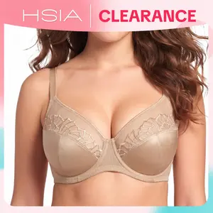 HSIA Pearl Shimmer Plus Size Up to J/K/L Cup Unlined Scalloped Embroidery Full Coverage Comfort UnderwireNon-Padded Minimizer Bra for Big Busted Women