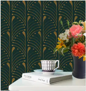 Peel and Stick Wallpaper Gold and Green Wallpaper Textured wallpaper Geometric Contact Paper for Cabinets Removable Self Adhesive Wallpaper for Bedroom Home Decoration Vinyl Rolls 17.3''x118.1''