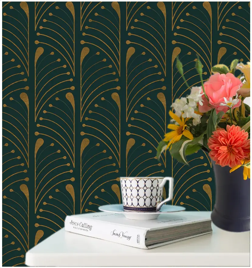 Peel and Stick Wallpaper Gold and Green Wallpaper Textured wallpaper Geometric Contact Paper for Cabinets Removable Self Adhesive Wallpaper for Bedroom Home Decoration Vinyl Rolls 17.3''x118.1''