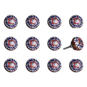 212 MAIN Knob-it Vintage Hand-Painted Ceramic Doorknob Set - Blue & Red, Pack of 12