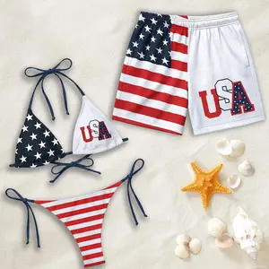 Couple Matching Swimsuit Set, American Flag USA Bikini and Shorts