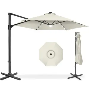Best Choice Products 10ft 360° Rotating Cantilever Easy Auto Open Patio Umbrella w/ Solar LED Lights