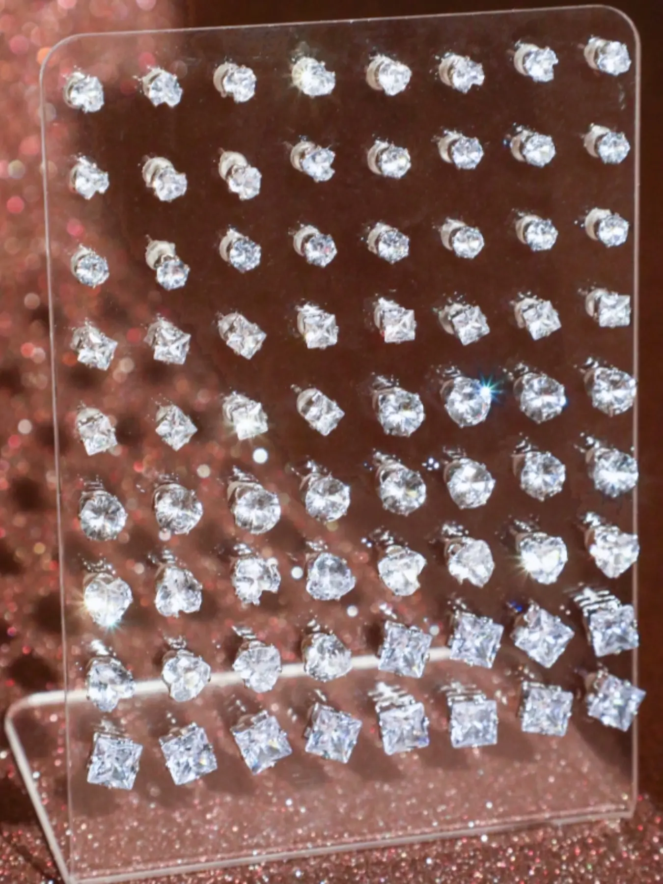 72 Piece Zircon, Heart Square Round Multi-Size Studs, Unisex Fashion Jewelry for Daily Wear, Christmas Valentine's New Year Gift, Zircon Stud Earrings, Casual Earrings Set
