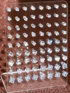 72 Piece Zircon, Heart Square Round Multi-Size Studs, Unisex Fashion Jewelry for Daily Wear, Christmas Valentine's New Year Gift, Zircon Stud Earrings