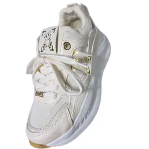 OSITO Comfortable White Sneakers with Gold Bear Charm and Chunky Sole for Women