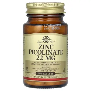 Solgar Zinc Picolinate, 22 mg, 100 Tablets