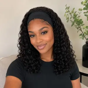 Deep Wave Headband    Wear and Go Glueless Ice Silk Band  Soft Natural Look Real   for Black Women Honey Blonde Highlight Body Wave  lace forehead brown Straight HD Front Hair Wig zsf Part Human