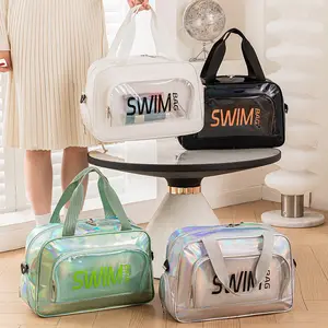 Holographic Dry Wet Separation Swim Bag, Waterproof Beach Gym Tote with Shoe Compartment, Crossbody Sports Travel Bag for Women, Quick-Dry Fitness Yoga Pool Bag