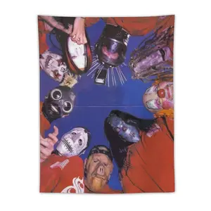 Slipknot Punk Rock Band Tapestry - Edgy Music-Inspired Wall Art with Unique Masked Figures & Thorny Wire Design - Polyester Vertical Decor for Bedroom, Living Room, Dorm - Perfect Gift for Music Lovers Decorative Light Peach