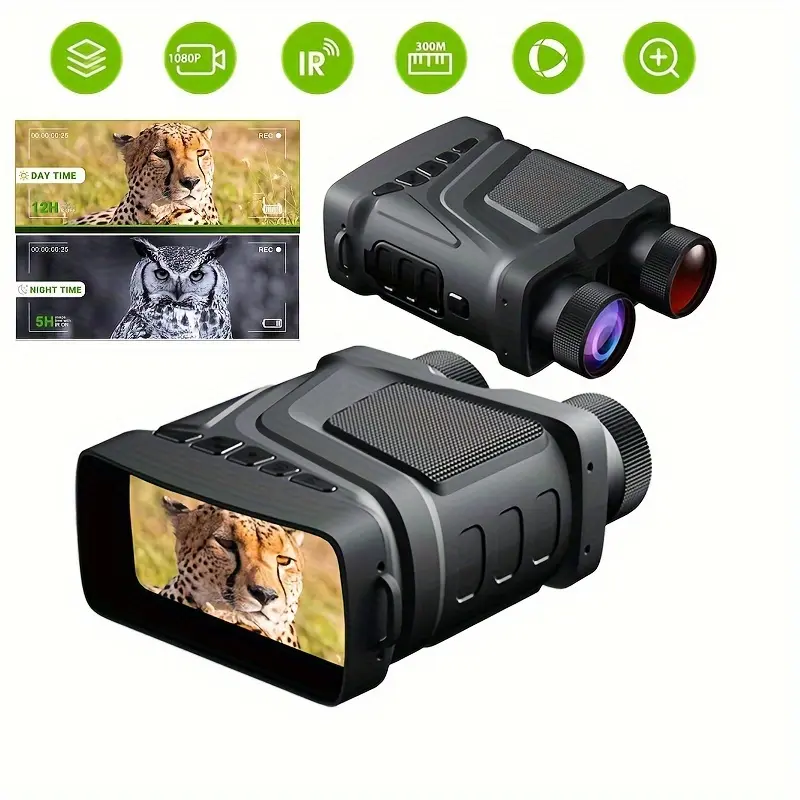R12 Dual-Tube Night Vision Monocular with 5X Digital Zoom, 1080P HD Infrared ABS CMOS Camera, Rechargeable (18650 Battery Not Included), 32G Memory Card & Strap for Hunting Photo and Video Recording, Outdoor