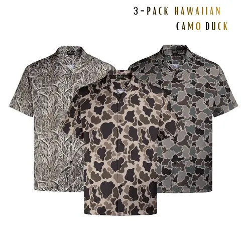 Men's 3-Pack Duck Hunting Camo Hawaiian Shirts, Short Sleeve Button-Up, Classic Fit, Summer Outdoor Vacation Shirts, Gift for Dad or Him