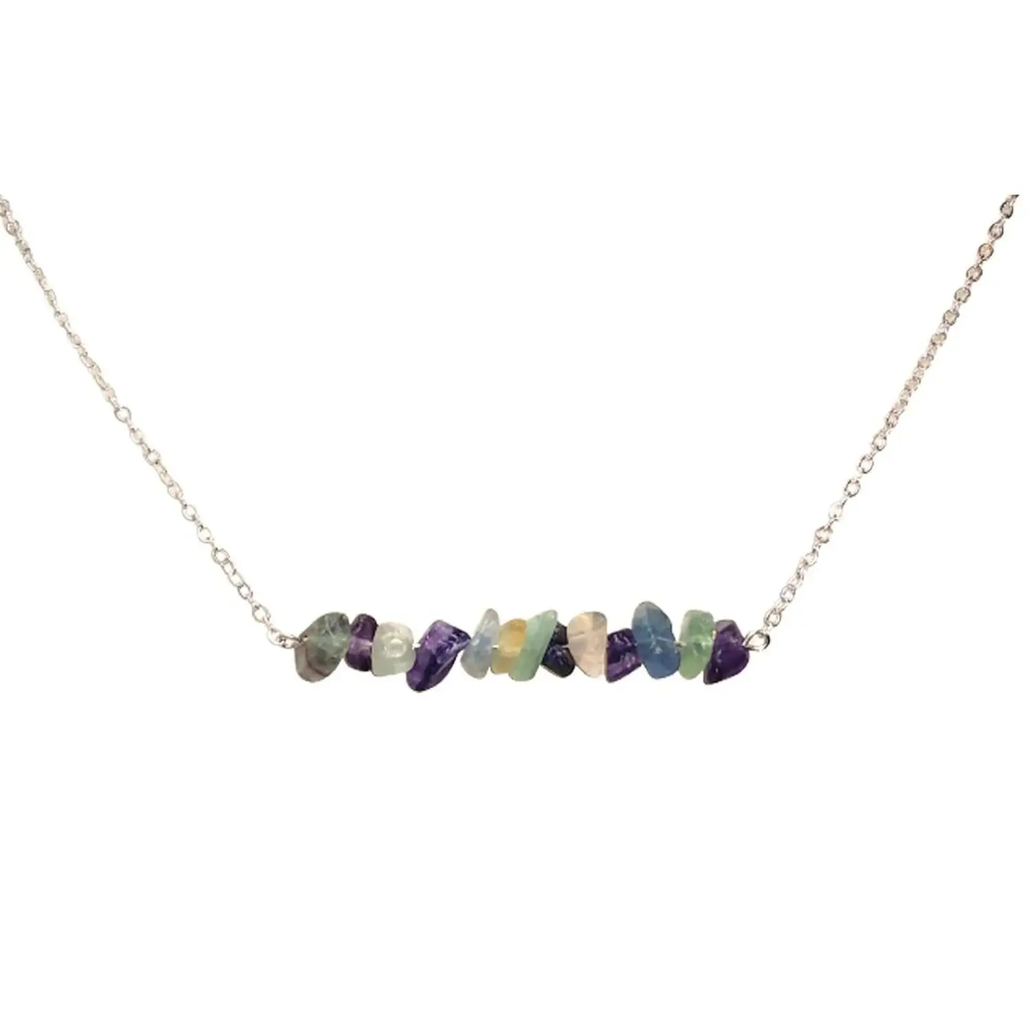 Rainbow Fluorite Chips Bar Necklace