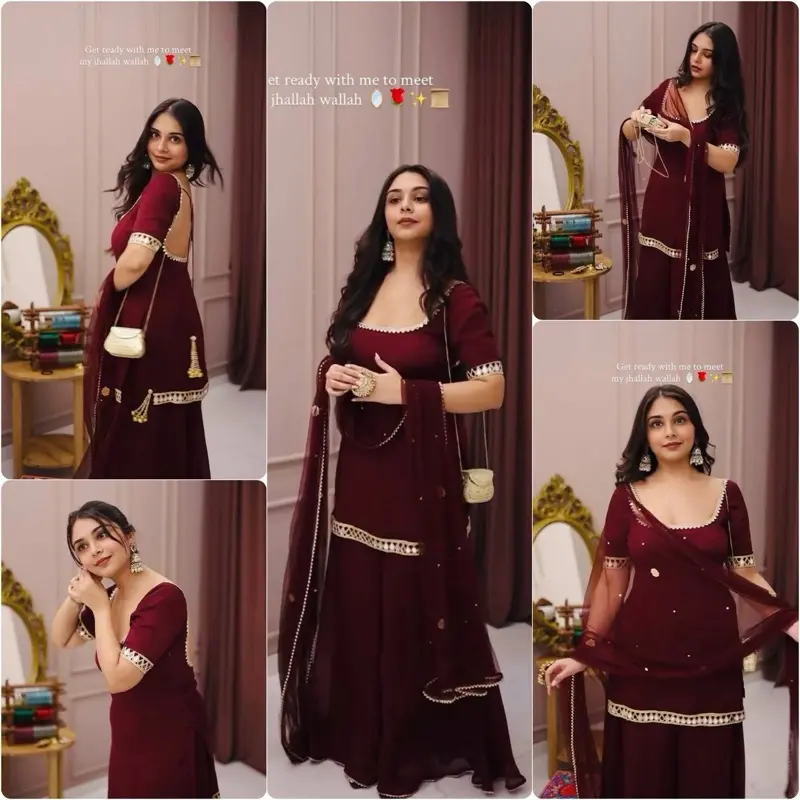 3 pis sarara with Kurthi original having mirror work all over premium high-quality party sut