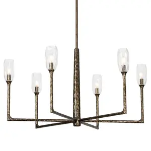 Lyle Large Chandelier in Black Patina Gold with Faceted Glass Shades and Branch-Inspired Design
