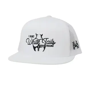 I Hunt White Tails Year Round Embroidered Snapback Adjustable (Up To A Size 8 Head) Premium Trucker Hat