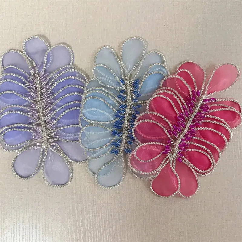 Shiny Rhinestone Floral Applique Patch - Polyester Sew-On Decoration for Brides' Wedding Dresses, Hair Accessories