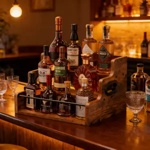 Bottle Display Shelf, Coffee Syrup Rack Organizer, 3 Step Countertop Liquor Wine Rack, mini bar,liquor cabinet, Home Retro Bar Shelf Stand for Liquor Whiskey, Spirits