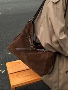 Large Capacity Suede Women's Hobo Bag, Durable Shoulder Strap Convertible Crossbody Bag, Work Travel Daily Commute Tote, Plain Design Shoulder Bag, Hobo Crossbody Purses