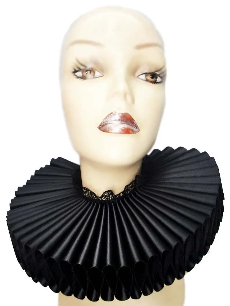 Ruffled Collar Black Satin Tall Wide Elizabethan Neck Ruff Victorian Steampunk Gothic Edwardian