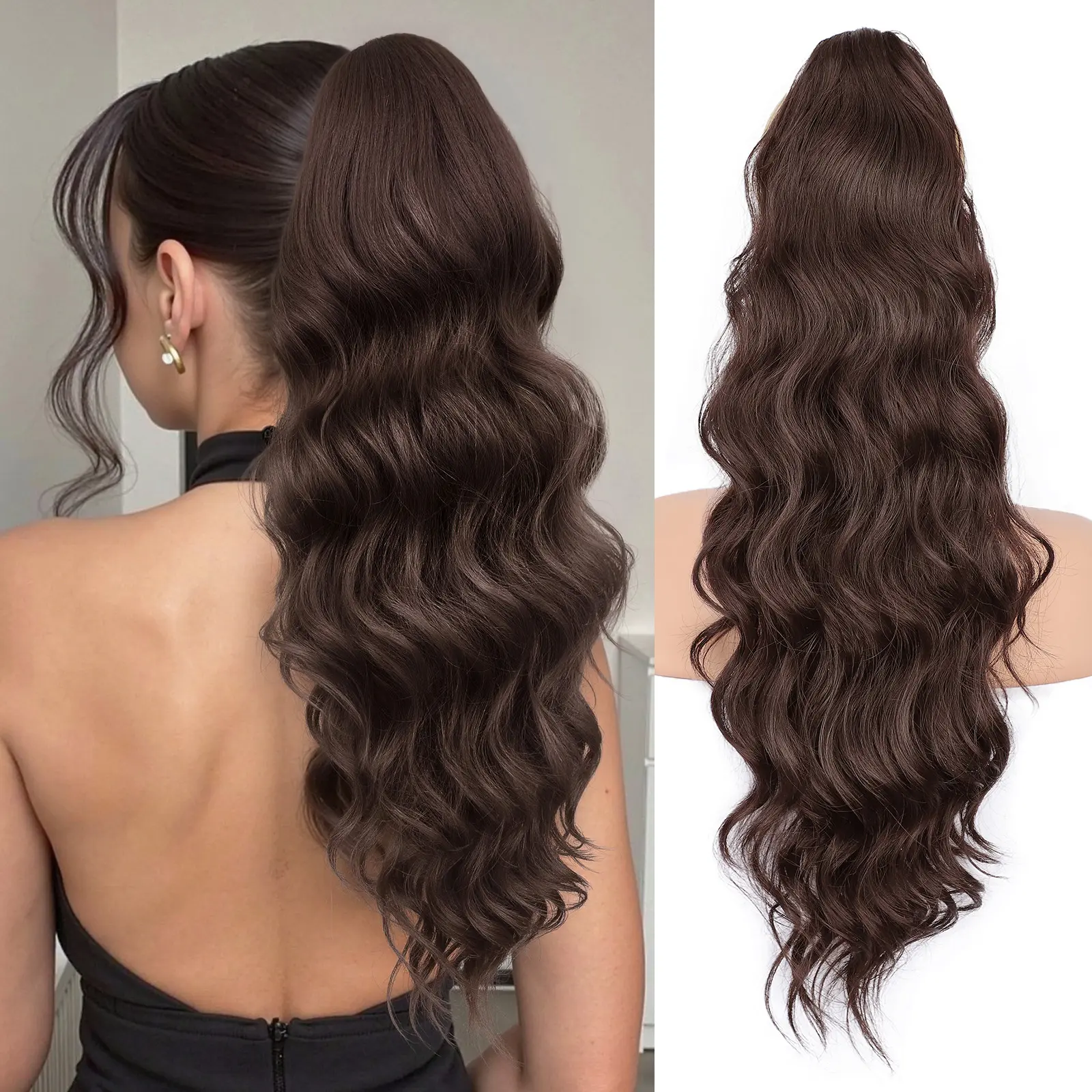 Kookastyle Ponytail Hair Extensions Wavy Long 26 Inch Synthetic Fake Hairpiece for Women High-Quality Material Comfortable Breathable Inner Mesh Perfect for Any Occasion Easy to Wear and Style