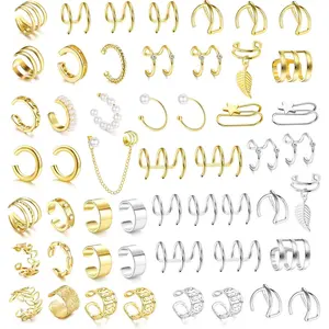 Ear Cuff Helix Cartil Clip on Earrings Ear Cartil Clip on Wrap Earrings Ear Cuffs for Women Men Non Piercing Ear Piercing Fake Earrings Set(Gold/Sier)