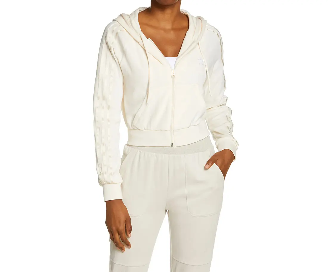 Adidas Women's Velour Full Zip Hoodie, Female Long Sleeve Sweatshirt for Sporty Chic Athleisure Wear