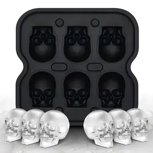 Skull Ice Cube Mold 6-Cavity Silicone Tray for Beverages Food-Grade Flexible Ice Maker for Halloween Party Drinks Easy Release Dishwasher Safe Realistic Skull-Shaped Ice Cubes