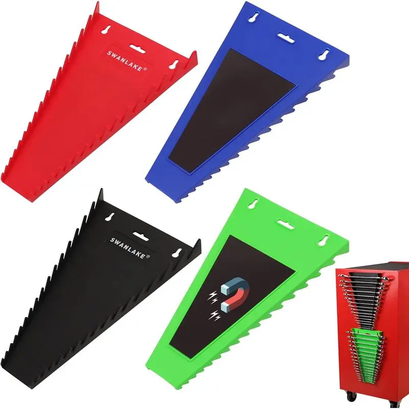 Magnetic Wrench Organizer 4-piece, Wrench Rack Tool Trays SAE (1/4" to 1-1/16"), Metric (6mm to 24mm), 64-Slot Drawer Storage Tools, Wrench Set Holder