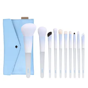 MSQ 10-Piece   Set for Daily Use Cute INS Style with Blue Glittery Star Case Multifunctional Angled Eyebrow and Eyeliner  Long-lasting Wooden Premium Contour Powder  Set Portable Two-in-One Concealer Foundation  Natural Hair Face   Makeup brush