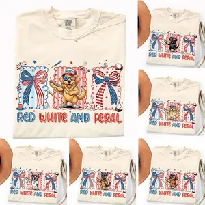 Comfort Colors Red White and Feral Dog Shirt, 50+ Dog Breeds, Funny 4th of July Tee, Patriotic USA Puppy Shirt, Independence Day Outfit