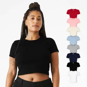 Bella Canvas Women's Micro Rib Baby T-Shirt, Multi Pack Crew Neck Crop Tees for Ladies, Bulk Cotton / Polyester Fitted Micro Rib Undershirts - 8 Different Colors