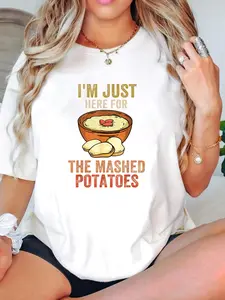 100% Cotton Unisex funny Thanksgiving saying mashed potatoes men women turkey T-Shirt -Short Sleeve T-Shirt Women's Men's Graphic Tee Causal Tops