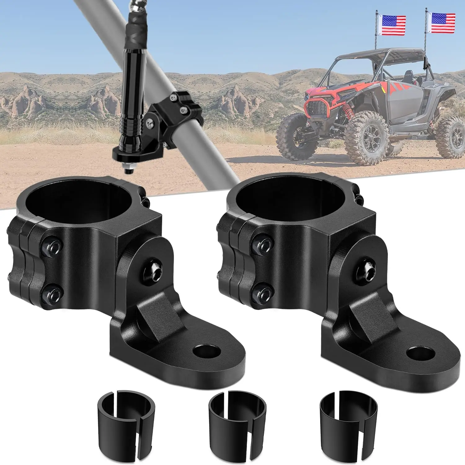 Nilight Carbon Steel Adjustable Powder Coated Bolt-On Heavy-Duty UTV Flag Antenna & Whip Mounting Bracket, Black, 12.5mm (0.5in) Fit, 1.5-1.75in/2in Bars, Compatible with Polaris RZR/Ranger, Can Am Maverick X3/Commander, Storm-Ready, 2-Year Warranty, Acce
