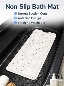 White Premium Quality Non-Slip Shower Mat 40x16 Inches with 200 Suction Cups & 176 Drain Holes for Elderly & Kids Clear Blue PVC Import